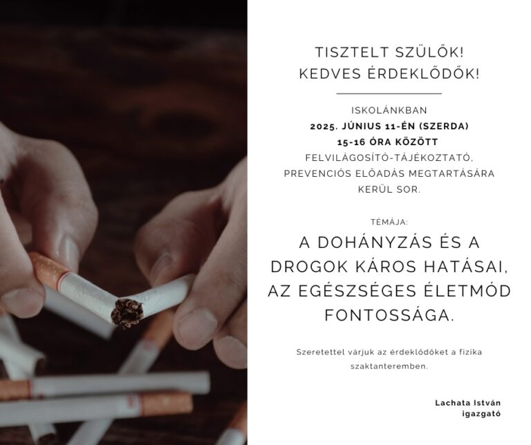 a dohányzás és a drogok káros hatásai, az egészséges életmód fontossága - 2025